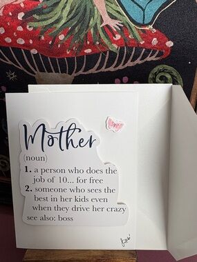 Mother’s Day Post Card - Ivory with Navy & Black Text, and a pink butterfly
